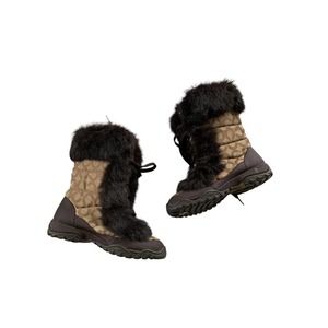 Coach Jennie Rabbit Fur Lace Up Snow Boots, size 7